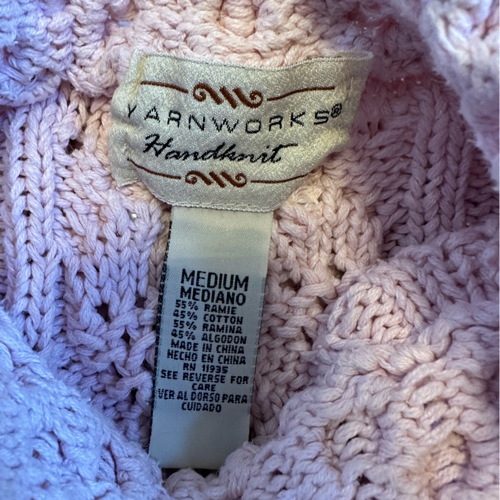 Vintage Yarnworks Pearl Embellished Cable Knit Sweater Pink Cottagecore Medium - Picture 7 of 9
